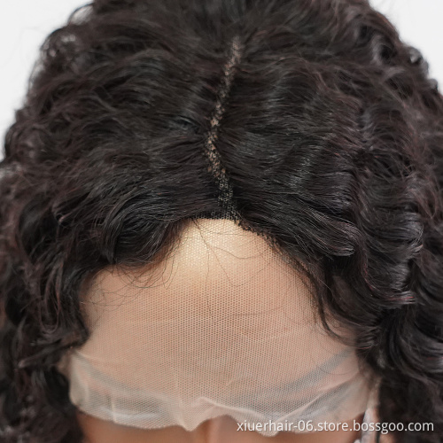 New Arrival Cheap Human Hair Lace Closure T Part Virgin Short Bob 1b Natural Color Curly Wave Indian Hair Wig